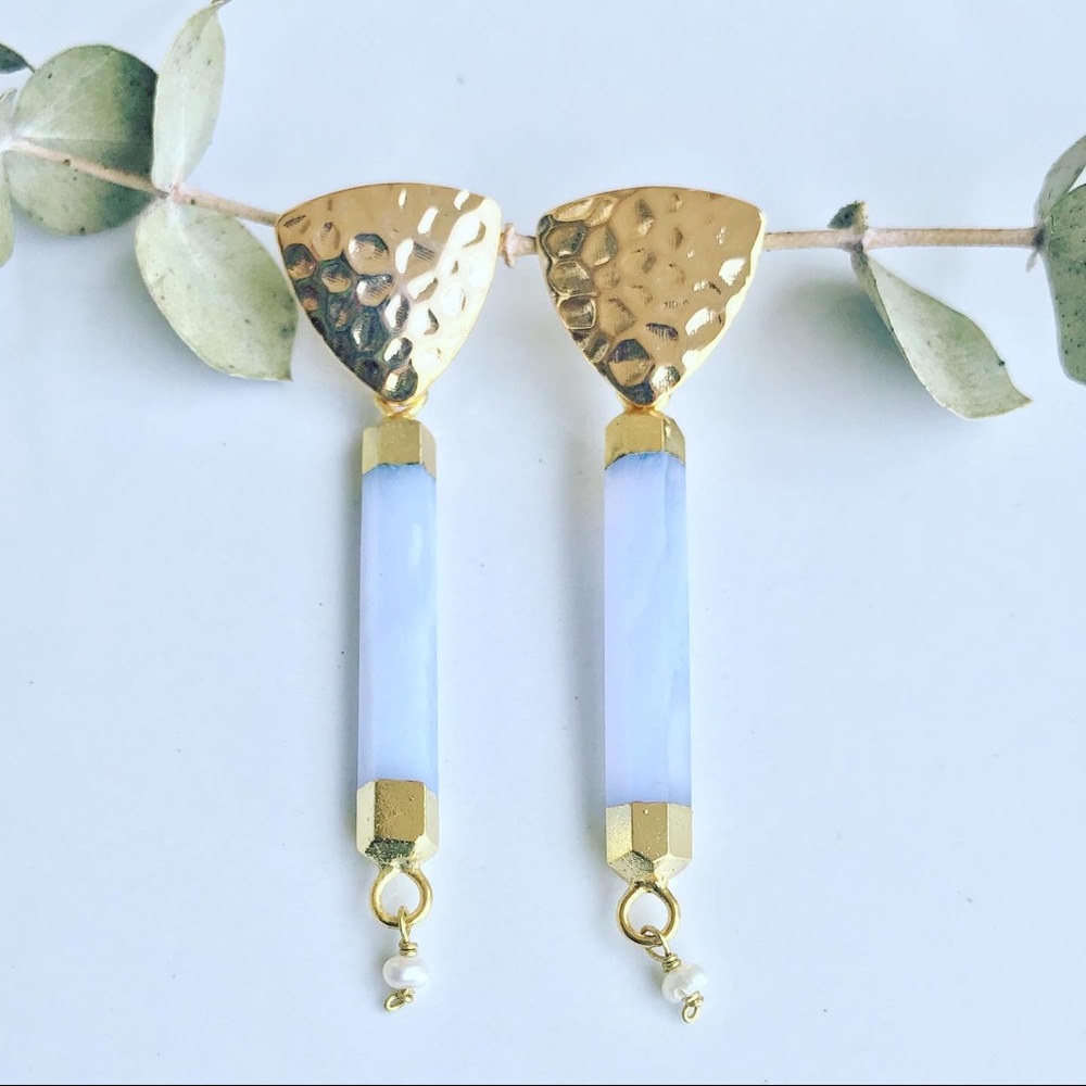 Gold Filled Blue Lace agate Post Earrings